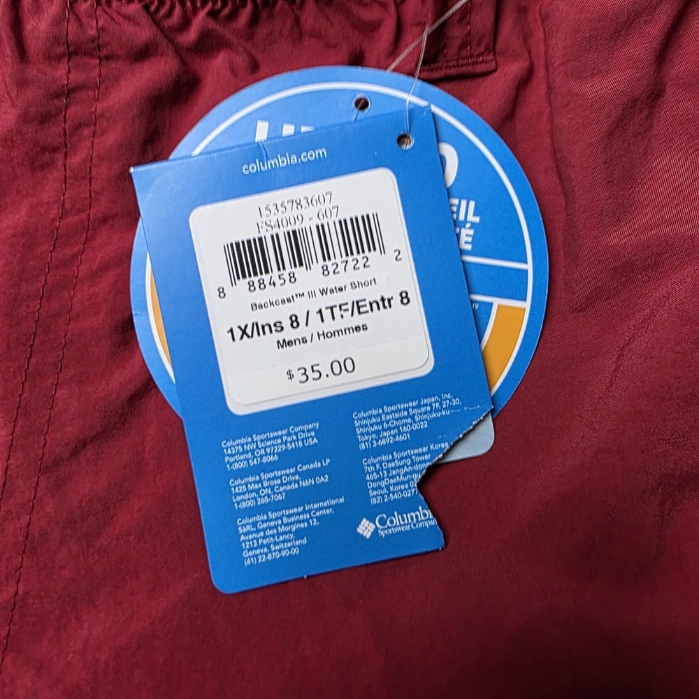 NWT Columbia PFG Swim Trunks Mens XL 8" Inseam Red Cruise Lifeguard Fishing Prep - Picture 9 of 12